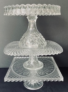 lot 269 image: Three Crystal and Glass Pedestal Cake Plates including LE Smith