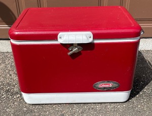 lot 295 image: Cool Cool Coleman Coolers Including Red Steel Belted Cooler