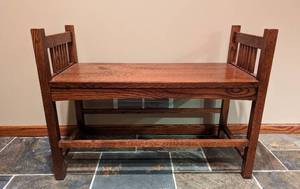 lot 99 image: Oak Mission Style Bench