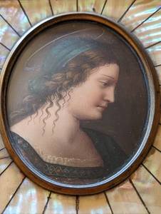 lot 87 image: Antique Mother of Pearl Framed Portrait and Stand