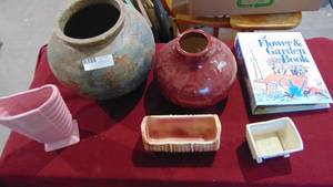 Various garden pots and garden book