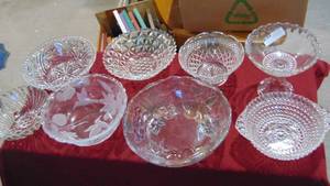 Glass bowls and compote