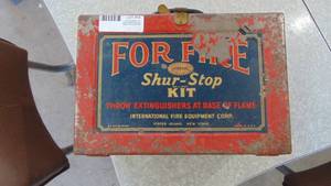 Metal box with 6 fire extinguishers