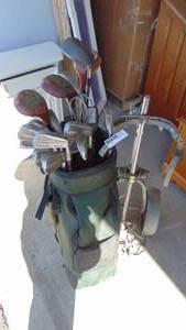 Golf caddy, bag and misc Wilson clubs