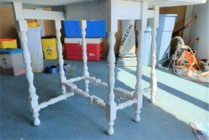 lot 5 image: Vintage Gate Leg Drop Leaf Table Painted White, When Open Top Measures 48.5-inches wide, Table is 30-inches tall