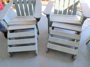 lot 9 image: Set of Four Wood Adorondek Chairs, Two with Wooden Leg Rests