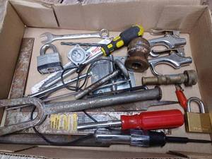 lot 121 image: Two Flats full of Hardware and Hand Tools