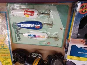 lot 133 image: Box of Fishing and Camping Items including New Assorted Lures, Frabill Tip-Up, New Spinner Blades, New Hooks