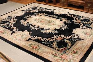 Unique Oriental Rug With Floral Design On Black 9 Ft X 12 Ft