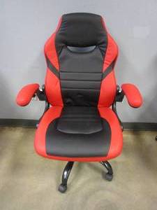 Black & Red Leather Office Chair (SMALL STAIN ON ARM)