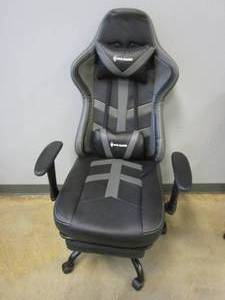 Von Racer Black & Gray Leather Gaming Chair with Lumbar Massage Pillow (MISSING USB CORD)