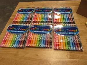 6 Packages of 12 -  Color Appeel Crayons - No SharpeningPeel to Reveal
