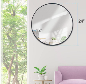 24 in. W x 24 in. H Round Framed Metal Black Frame Wall Mount Bathroom Vanity Mirror Black