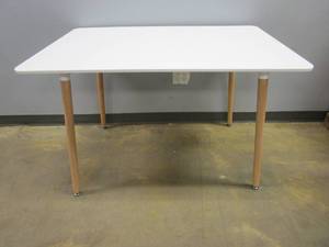 45 in x 29.5 in x 30 in White Rectangular Table with Wooden Legs (IN BOX)