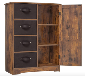 usikey Storage Cabinet with 4 Removable Drawers and 1 Door, Floor Storage Cabinet with Shelves, Accent Cabinet for Living Room, Bedroom, Rustic Brown (OPEN BOX)