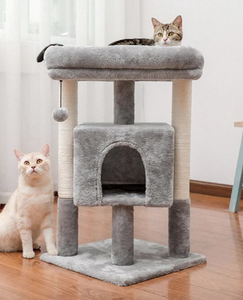 Stable Cat Tree with Sisal Posts Cat Tower Roomy Condo Large Comfortable Perch with Dangling Ball for Small and Medium Cats (OPEN BOX)