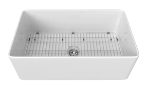 White Ceramic 33 in. x 18 in. Single Bowl Undermount Farmhouse Apron Kitchen Sink with Bottom Grid (OPEN BOX)