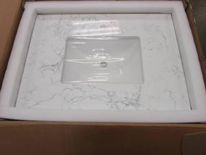 31 in x 22 in Engineered Stone Vanity Top in Marble Carrera with Single Hole for Faucet (OPEN BOX)