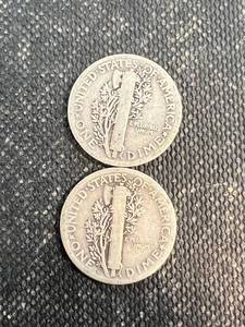 2 SILVER US MERCURY DIMES 1924 1924-D
