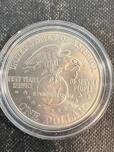 1991 US SILVER DOLLAR USO COMMEMORATIVE IN AIRTITE
