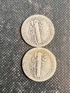 2 US SILVER MERCURY DIMES 1928 1928-D