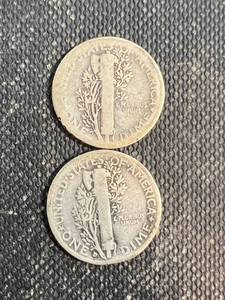 2 US SILVER MERCURY DIMES 1934 1934-D
