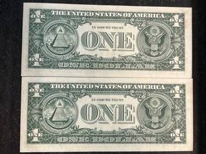 2 CONSECUTIVE SERIAL NUMBERED 1969-B US $1 NOTES UNC
