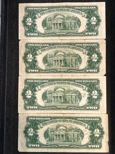 GROUP OF 4 US RED SEAL $2 NOTES AS PICTURED