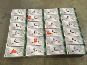 24 Boxes of Defiant  Castle Satin Nickel Entrance Door Handleset with Hartford Interior Knob Customer Returns See Pictures
