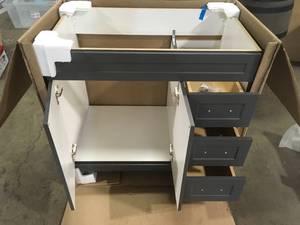Home Decorators Collection Thornbriar 36.0 in. W x 21.5 in. D x 34.2 in. H Bath Vanity Cabinet without Top in Cement Customer Returns See Pictures