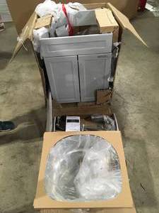 Glacier Bay  All-in-One Stainless Steel 24 in Laundry Sink with Faucet and Storage Cabinet in Cool Gray  Customer Returns See Pictures