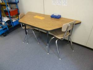 lot 61 image: Room 165 Trapezoid Table 2 Chairs