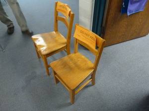 lot 67 image: Room 163 Student Oak Chairs x 2