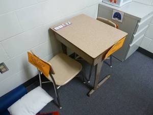 lot 96 image: Room 146147 Blonde Desk & Chairs