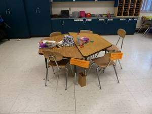 lot 120 image: Room 176 Trapezoid Tables x 2 & Chairs