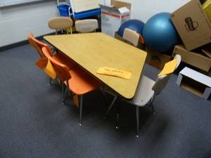 lot 130 image: Room 175 Trapezoid Table & Chairs