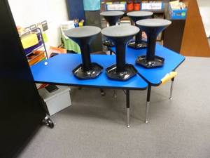 lot 146 image: Room 171 Blue Trapezoid Tables x 2