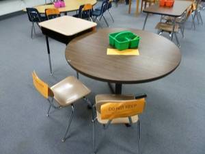 lot 169 image: Room 186 Round Table & Student Desk