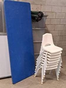 Kids Table Set - Adjustable Height Folding Table, Stacking Chairs (x8)