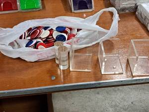 Lot of  Misc. Poker Items - Chips, Round Weights, Card Boxes