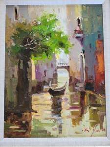 Impressionistic Colorful Venice Canal Oil Painting
