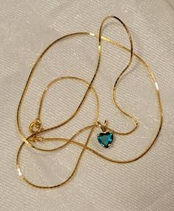 14K Yellow Gold Necklace with Emerald Heart Pendant