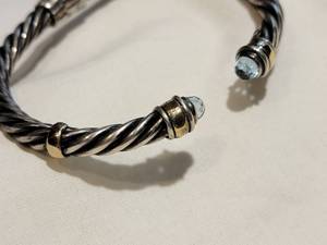 Sterling Silver Cable Bracelet with 14K Accents