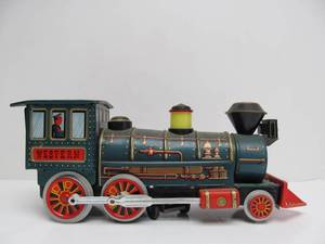 lot 15 image: Large Tin Litho Vintage Battery Op Train Car - Modern Toys - Japan