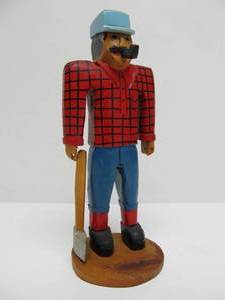 lot 20 image: Awesome Vintage Hand Carved Wood Folk Art PAUL BUNYAN Figure