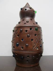 lot 27 image: Old Vintage Pierced Terra Cotta & Marble Lamp