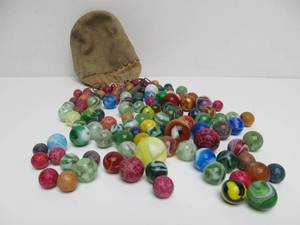 lot 54 image: Untouched Estate Lot - Pouch of Vintage & Antique Marbles