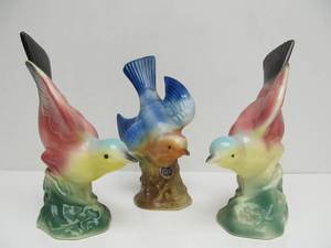lot 60 image: 3 Vintage Signed ROYAL COPLEY Colorful Ceramic Bird Figurines