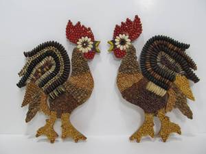 lot 105 image: Pair of Vintage Folk Art Seed Decorated Roosters