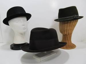 lot 111 image: Great Lot of 3 Vintage Mens Fedora etc Hats